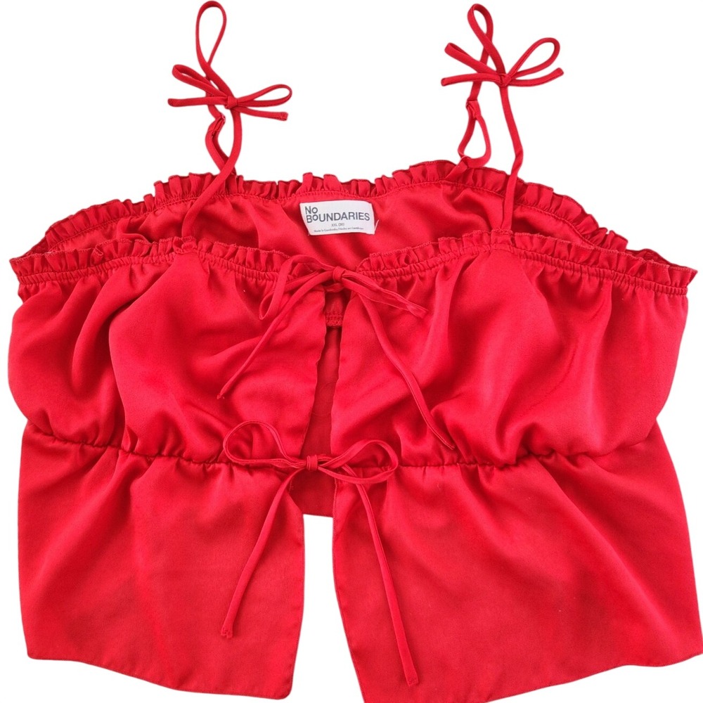No Boundaries Cami Top Women XXL Red NEW Tie Front Ruffle Satin Peplum